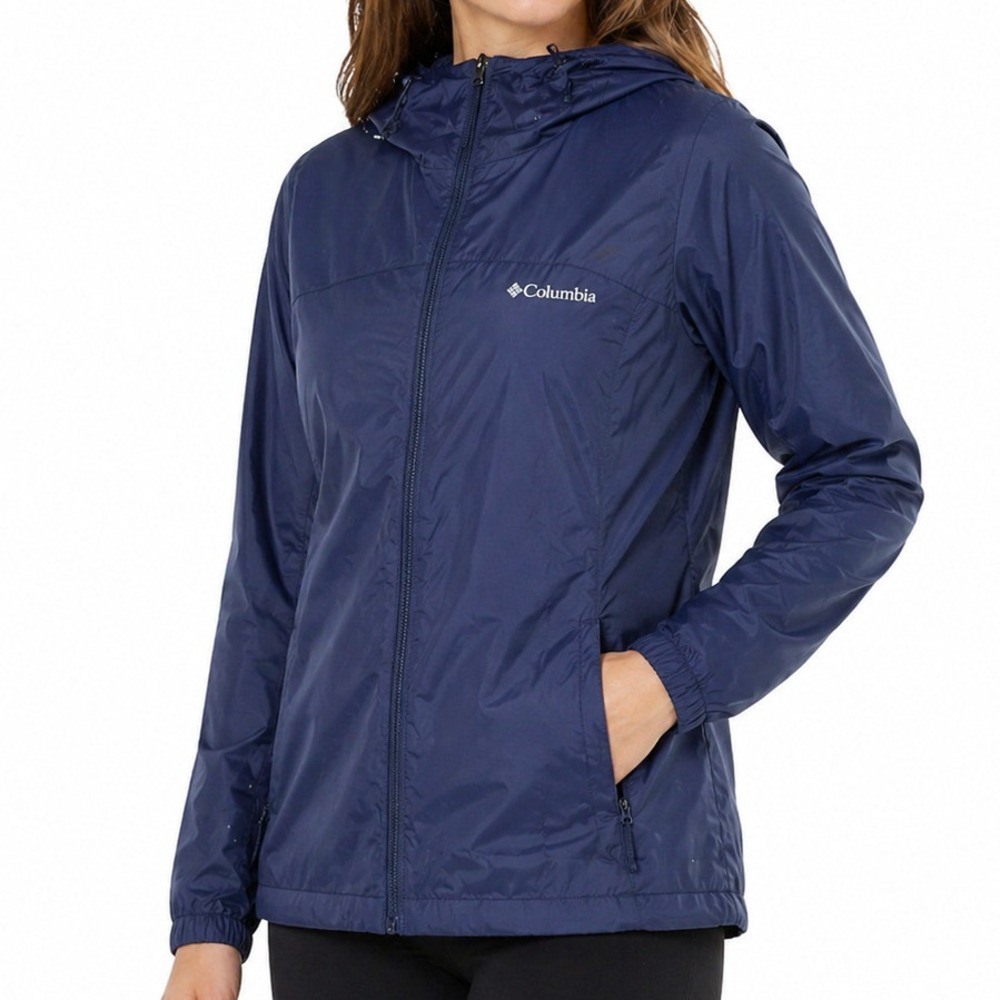 Columbia Womens Navy Blue‎ Fleece Size M Lined Hooded Windbreaker Jacket